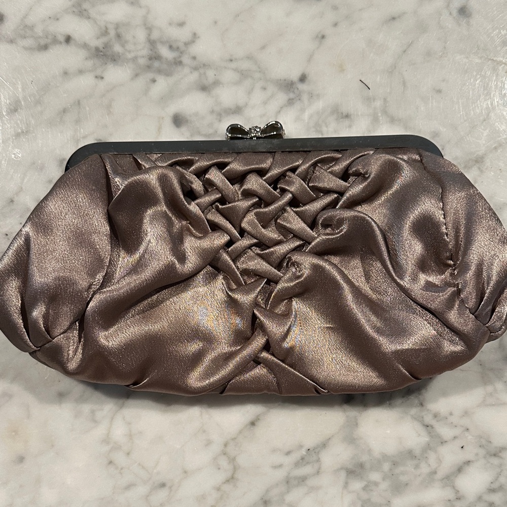 Silver Bronze Satin Clutch